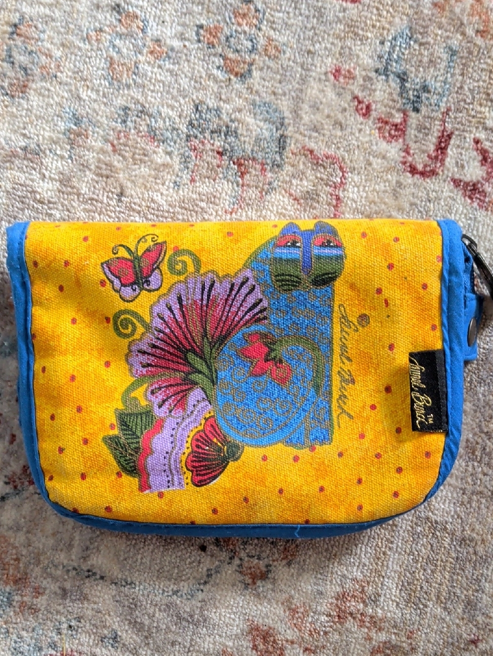 Laurel Burch Cat & Floral  Zip Pouch With Mirror